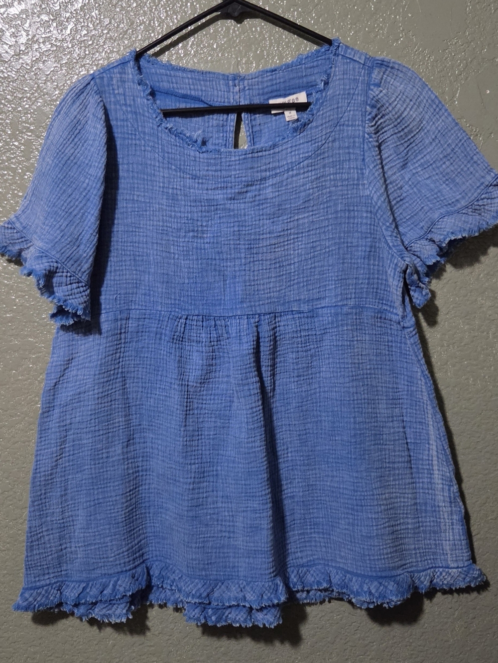 Umgee Blue Gauze Short Sleeve Babydoll Blouse